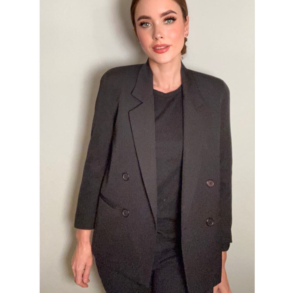 Gianni Black Double-Breasted Wool Blend Blazer Sz 6 Petite ~ Polished Perfection